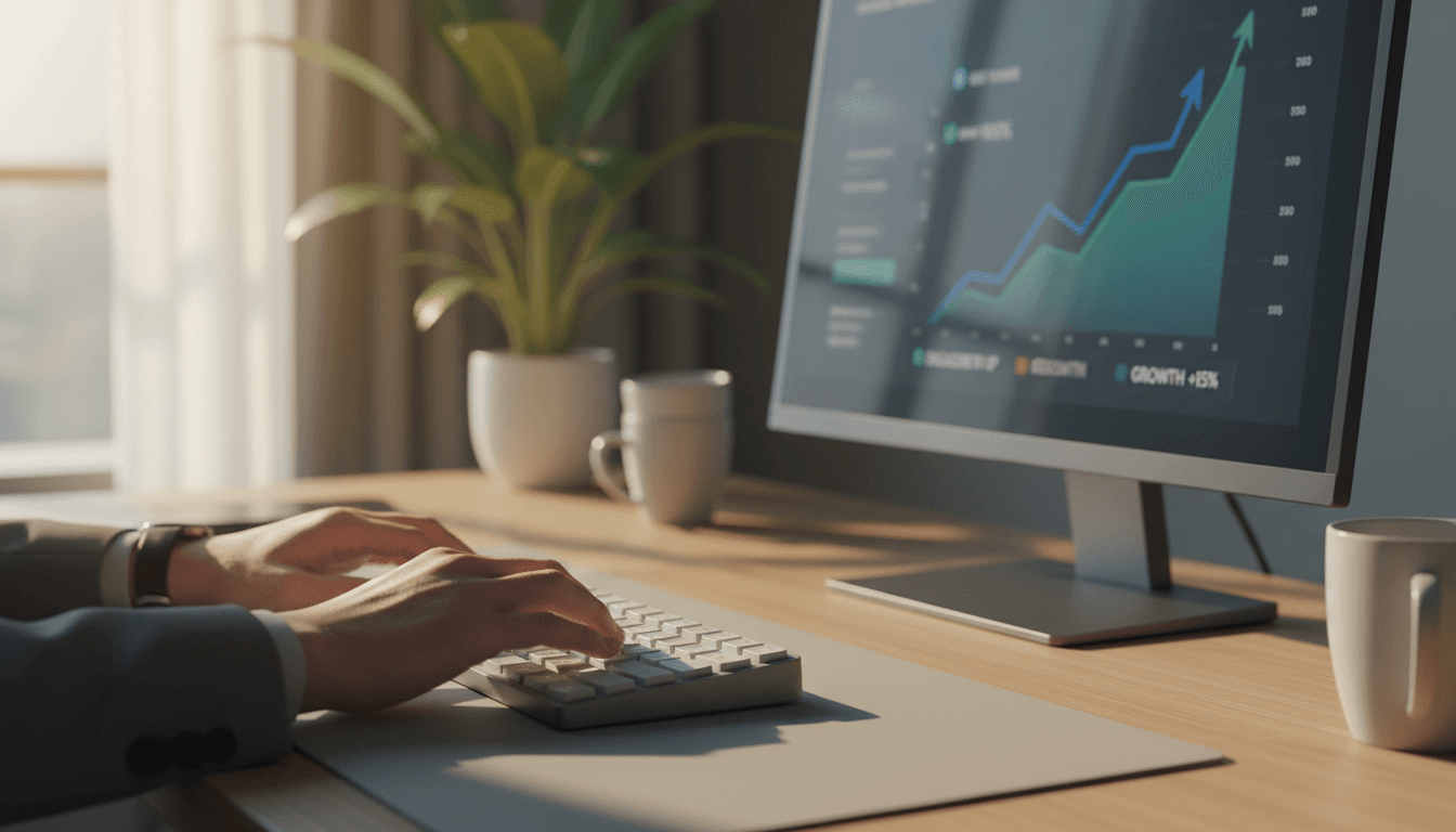 Professional analyzing digital marketing metrics on dual monitors