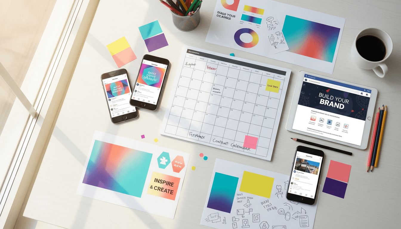 Social media content planning and calendar on workspace
