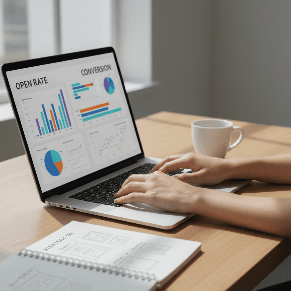 Email marketing automation dashboard on laptop screen
