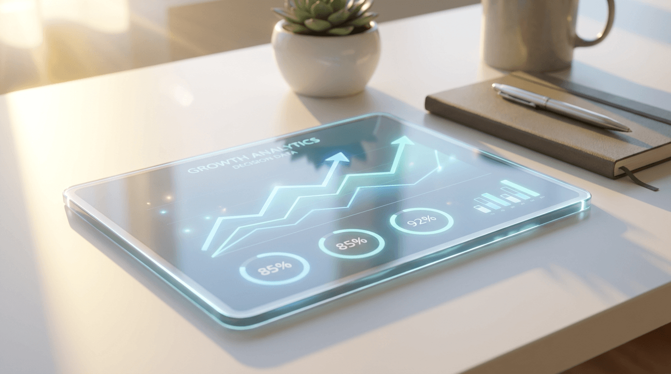 Business owner reviewing performance metrics on tablet with natural light